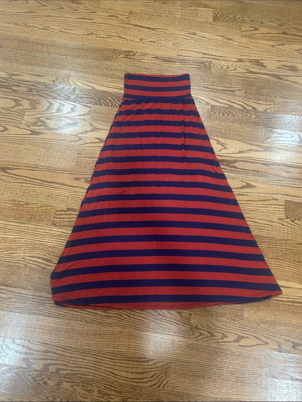 Striped Red and Navy Maxi Skirt with High Waistband